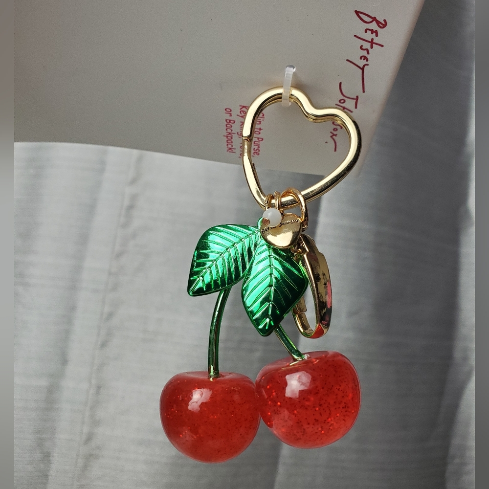 BETSEY JOHNSON cherry glitter handbag charm - Picture 3 of 3